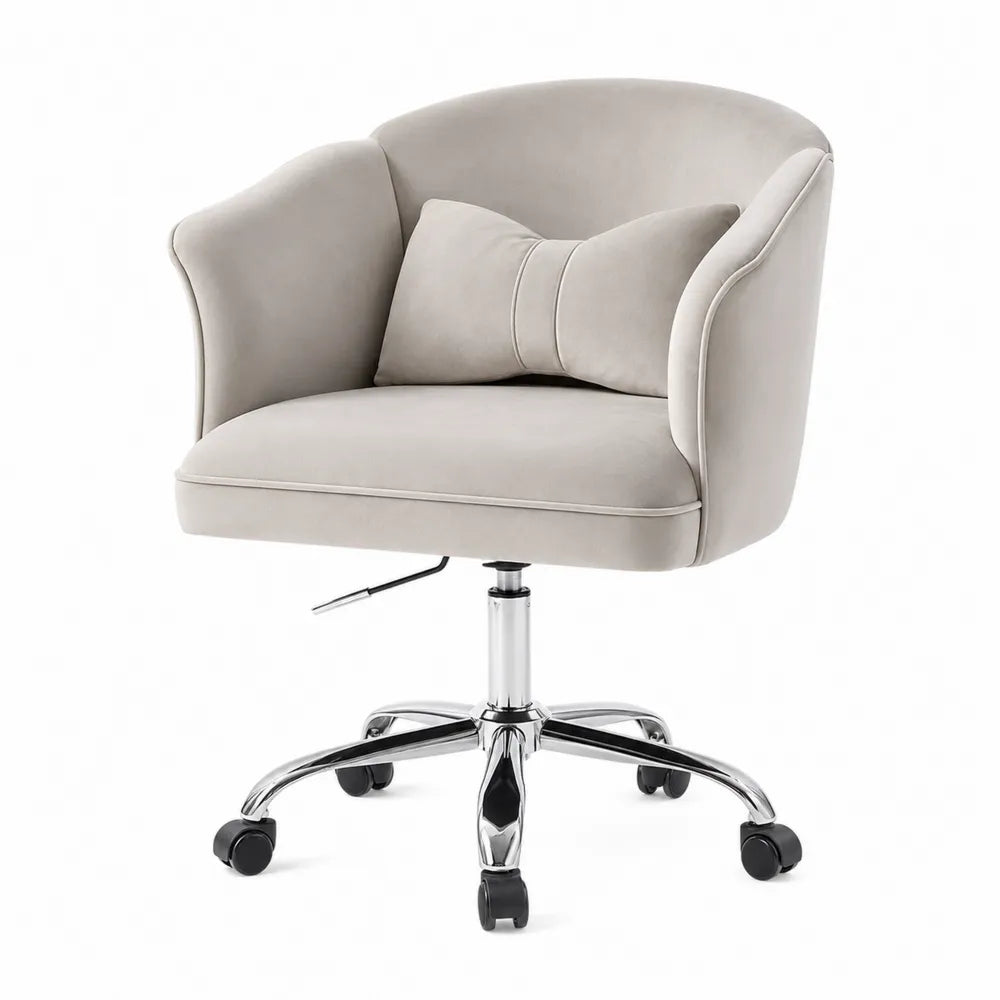 Chaise de bureau pivotante en velours gris et métal chromé