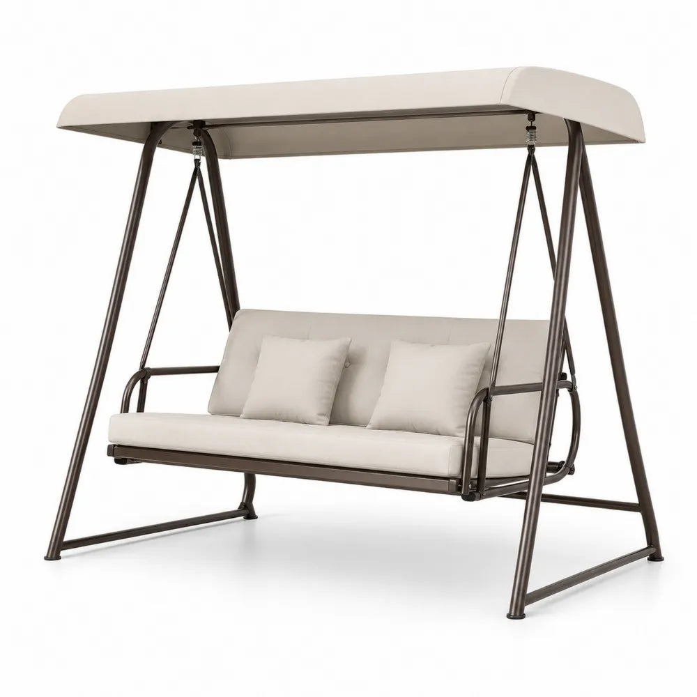 Balancelle de jardin en métal avec auvent beige