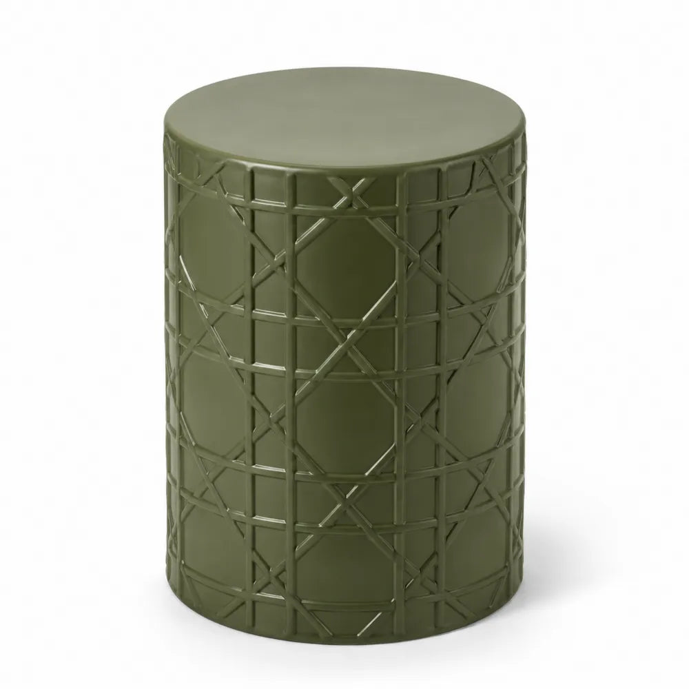 Table d'appoint en plastique vert olive avec motif croisillon 45 cm