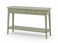 Table console en bois avec tiroirs et étagère en chêne vert kaki