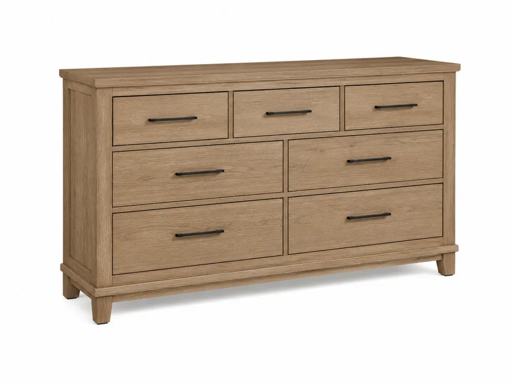 Commode en bois avec 7 tiroirs et poignées en métal noir