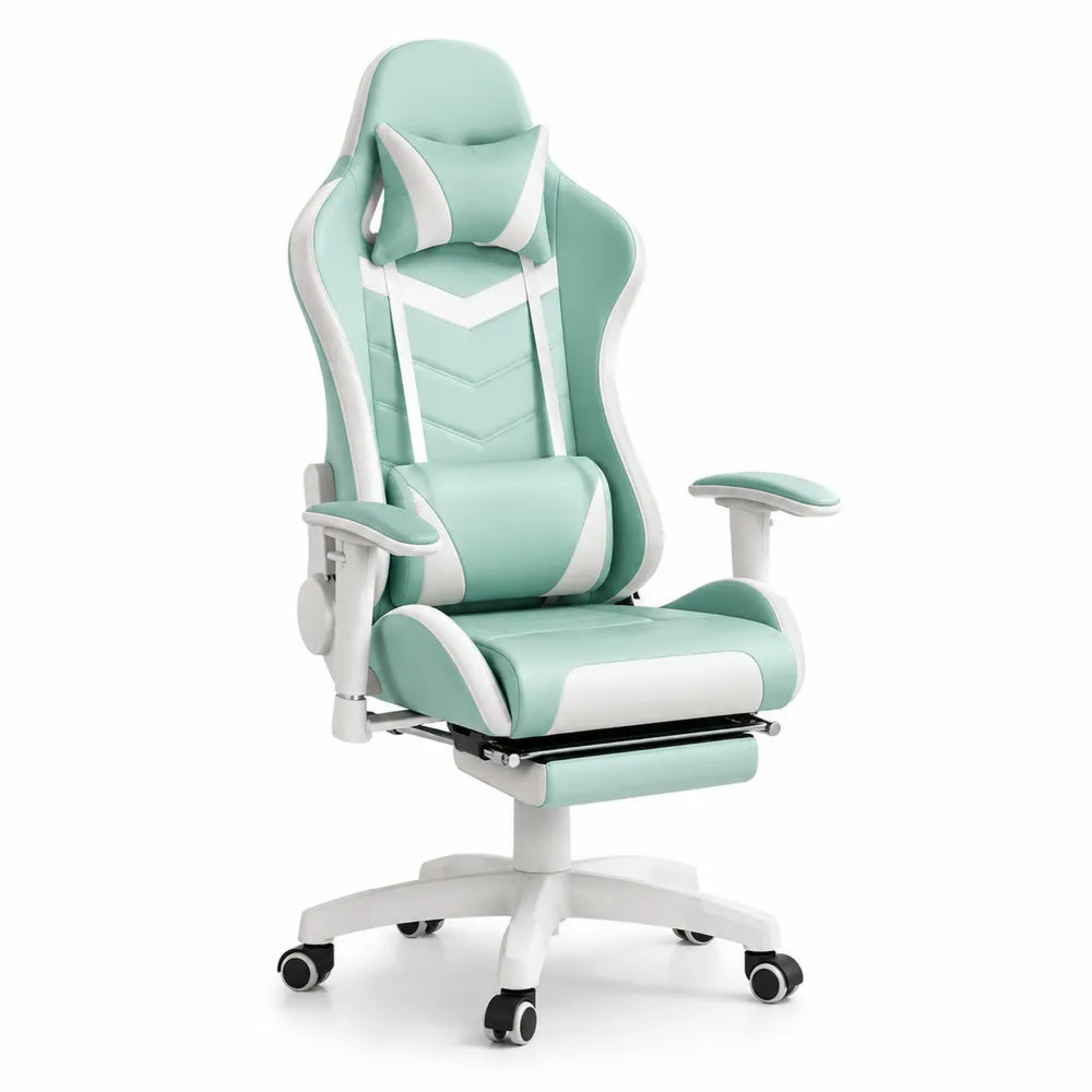 Chaise de bureau en cuir PU avec repose-pieds menthe/blanc