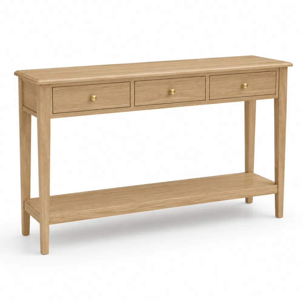 Console en bois de chêne avec 3 tiroirs
