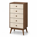 Commode haute 5 tiroirs bois et panneaux beige