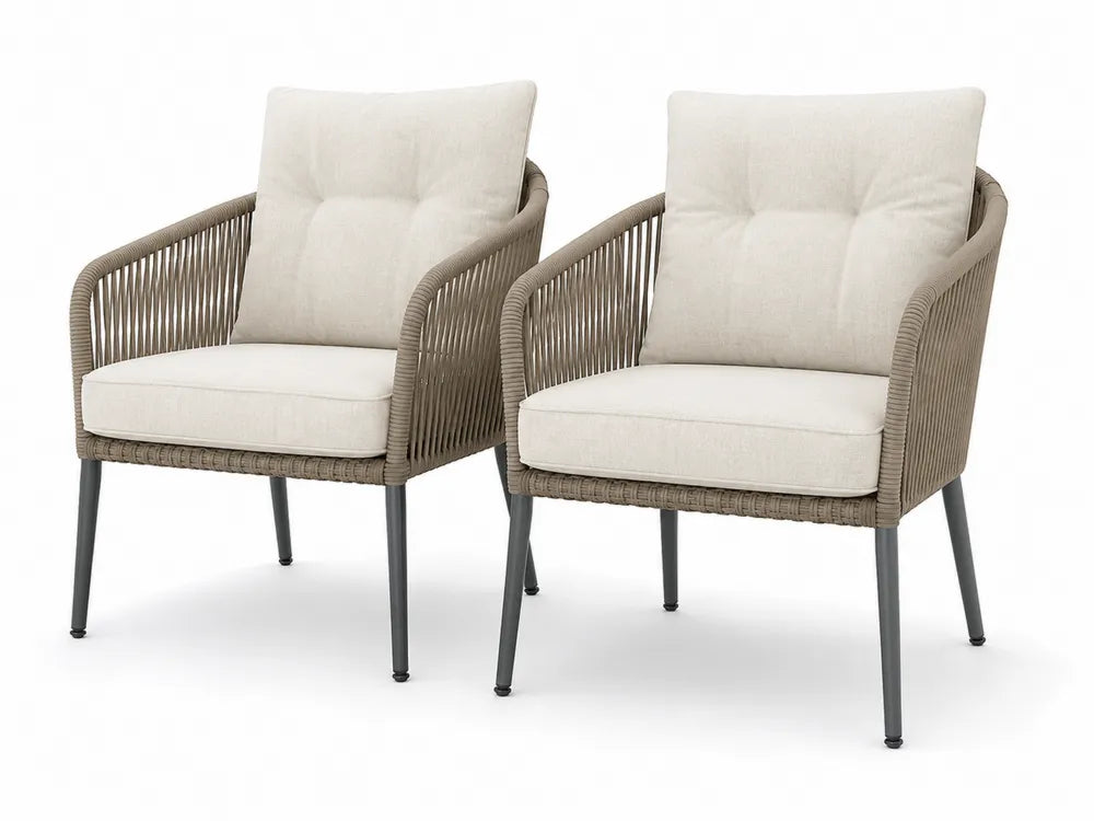 Paire de fauteuils en corde et acier avec coussins en polyester