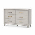 Commode en bois de frêne avec poignées métalliques dorées, 6 tiroirs