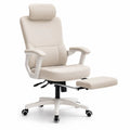 Chaise de bureau en cuir synthétique beige avec repose-pieds réglable