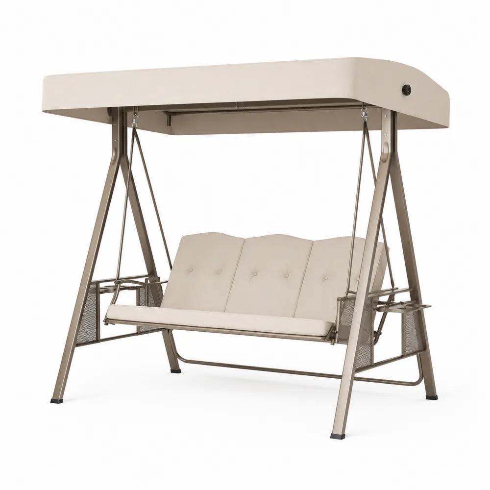 Balancelle de jardin en acier avec coussins en mousse beige