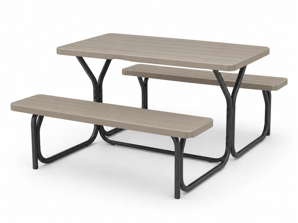 Table de pique-nique extérieure rectangulaire en polyéthylène et acier beige