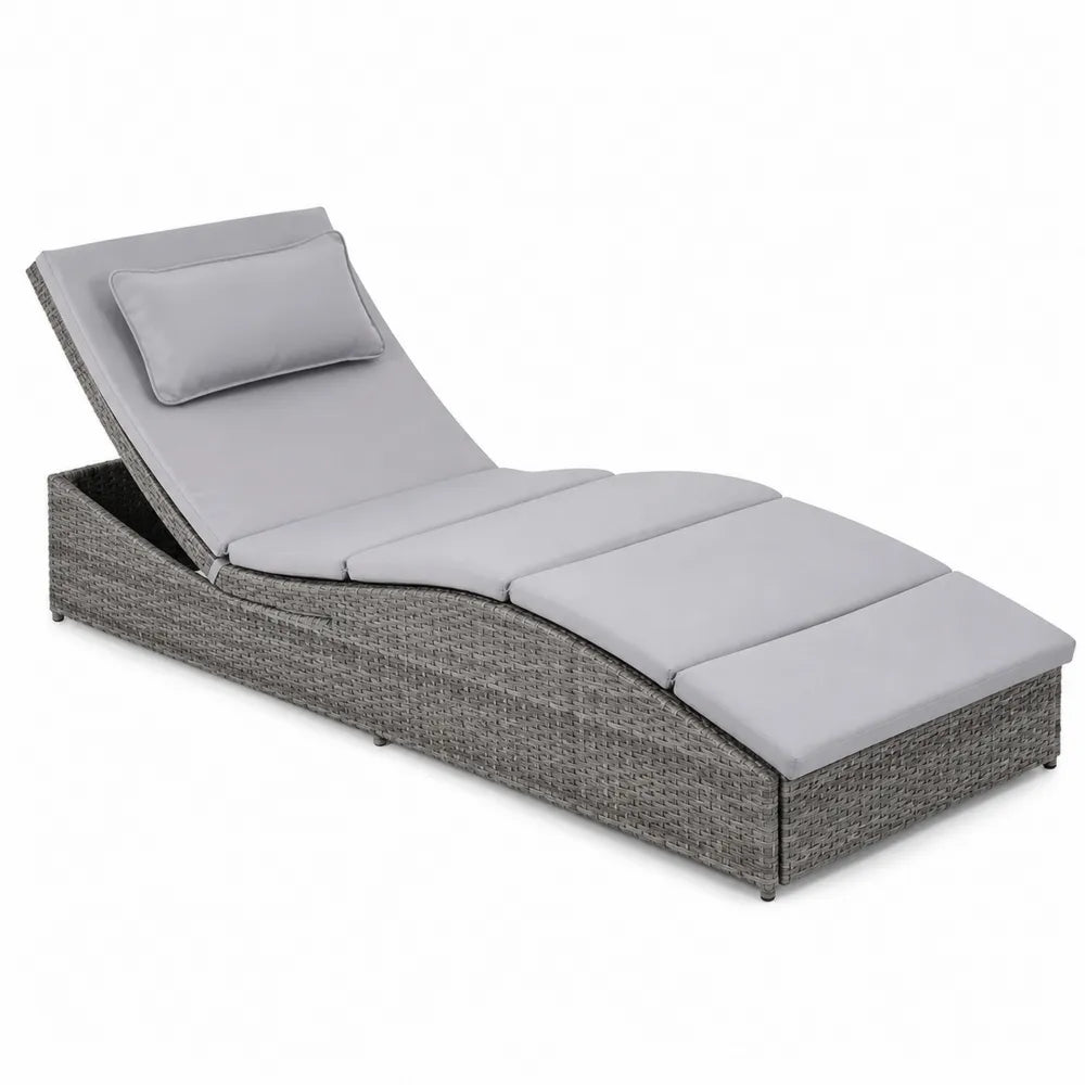 Chaise longue en rotin synthétique gris clair avec coussin inclinable
