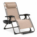 Chaise Longue Inclinable Beige Acier Tissu avec Porte-Gobelet