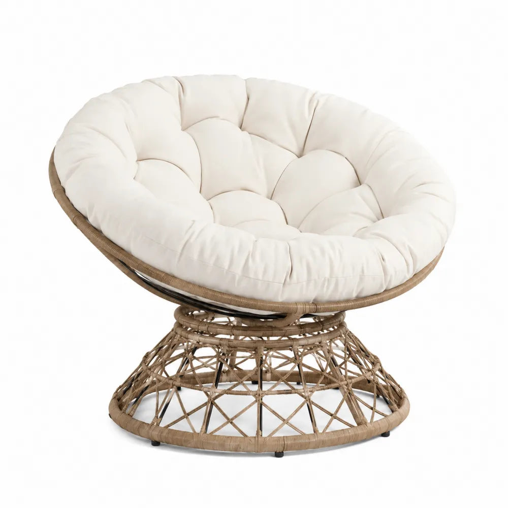 Chaise Papasan rotative en rotin et coussin en polyester beige