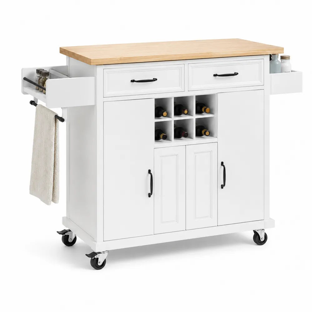 Chariot de cuisine en bois avec plan de travail en bois massif