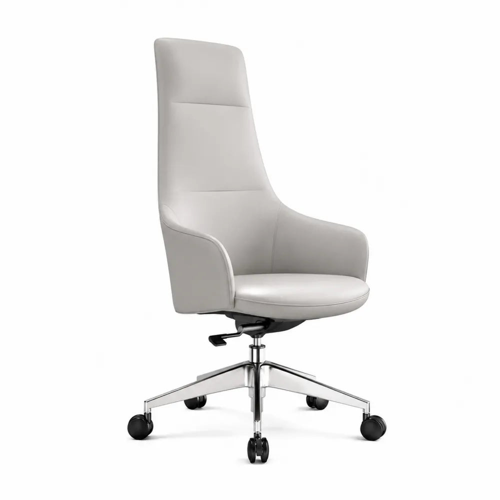 Chaise de bureau en cuir synthétique gris avec base en métal chromé