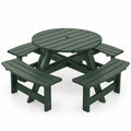 Table de pique-nique ronde en bois avec bancs intégrés - Vert