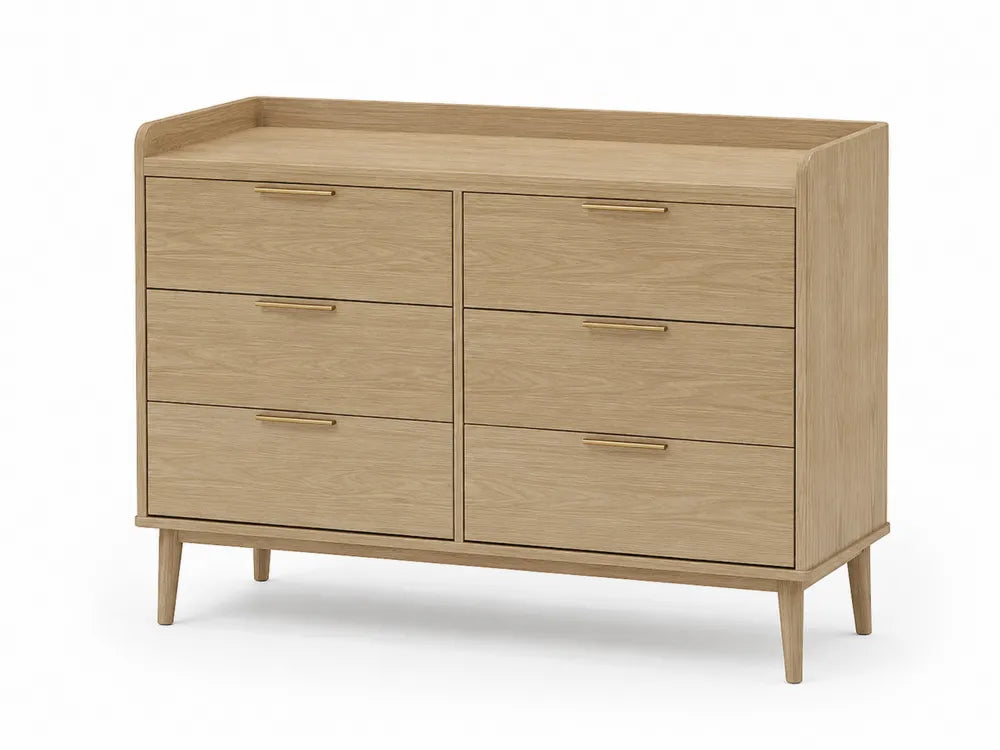 Commode en bois chêne clair à 6 tiroirs