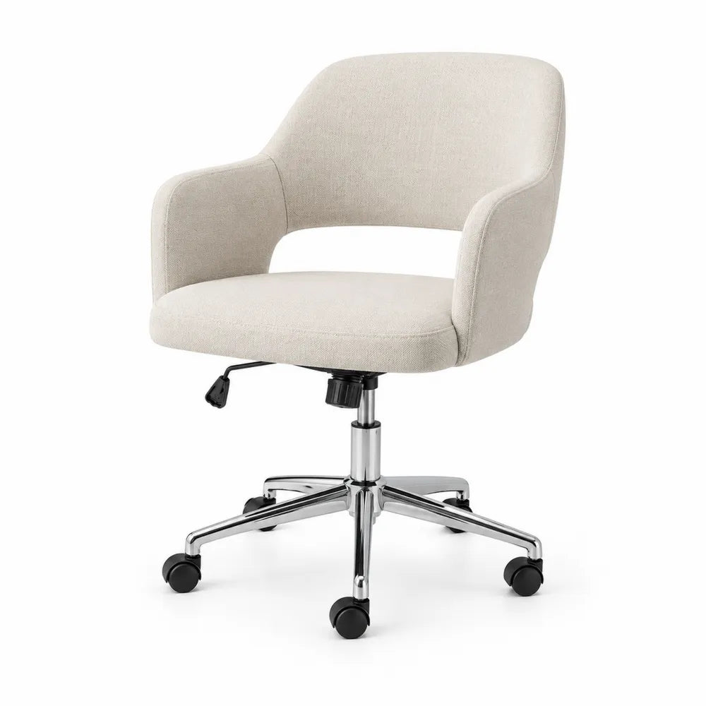 Chaise de bureau en métal chromé et tissu en polyester beige