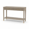 Table console en bois de chêne clair avec poignées dorées