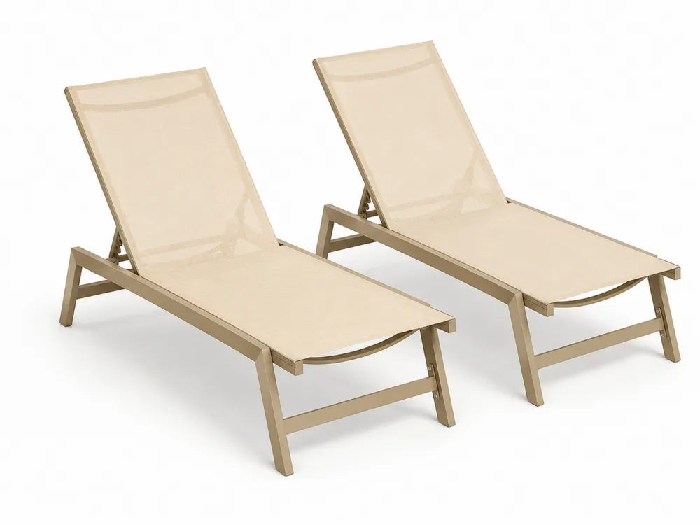 Lot de 2 chaises longues en aluminium beige et textilène