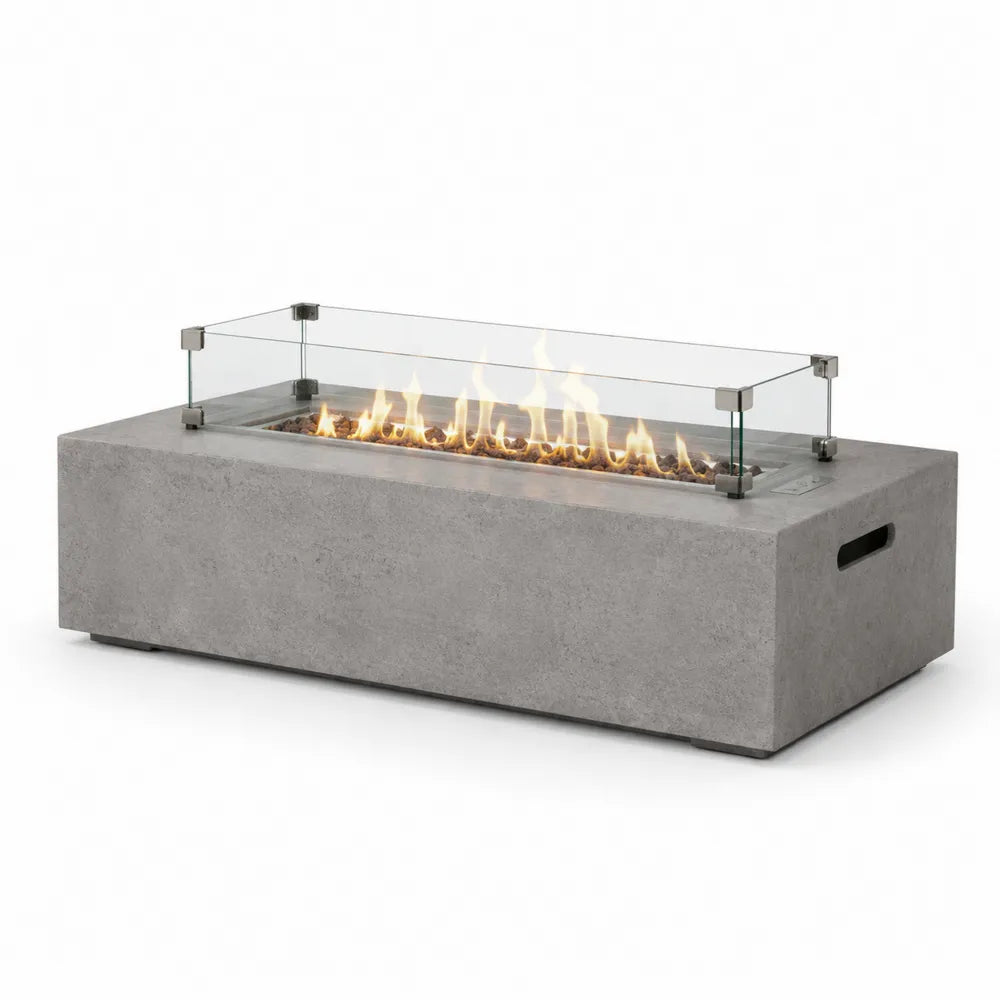 Table de feu en béton et verre trempé 140x50x40cm