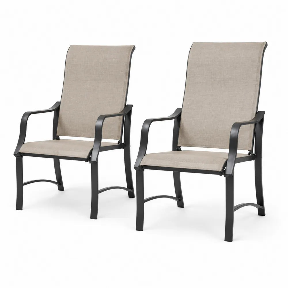 Paire de chaises extérieures en tissu avec cadre en métal noir