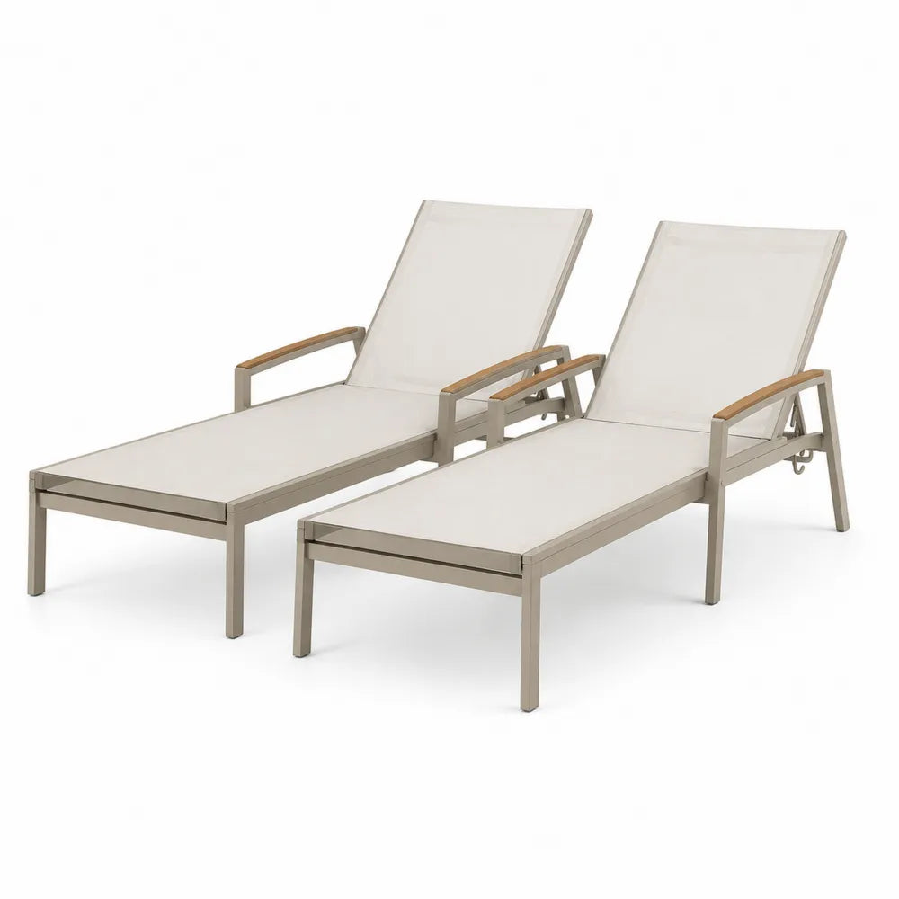 Chaises longues de jardin en aluminium et textilène beige (Lot de 2)
